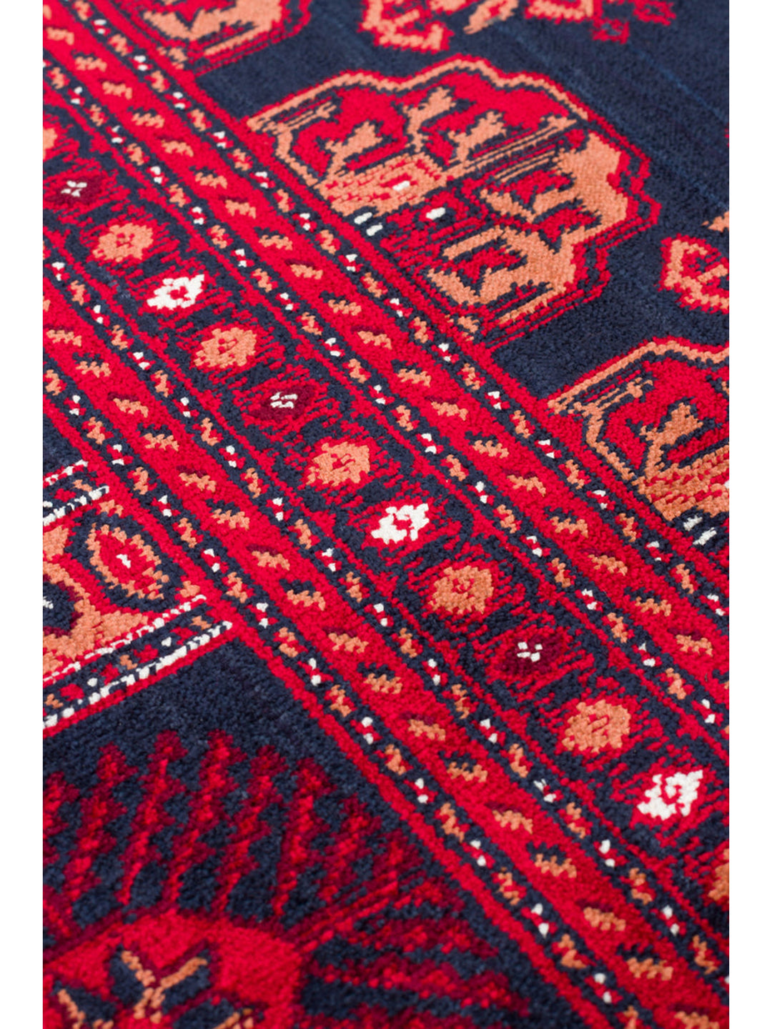 Paghman Series Afghan Patterned Viscose Dense Woven Non-Slip Based Thin Machine-Made Carpet 03 NAVY