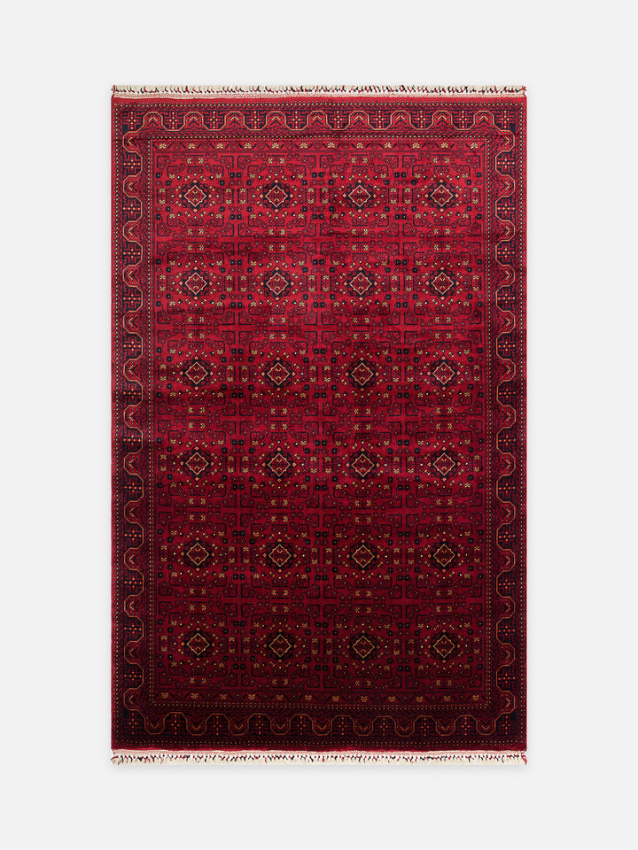 Kabil Afgan Desenli El Emeğiyle Özel Tezgahlarda Üretilen TENCEL™ Uşak Halısı 960 RED - Carpetdocia