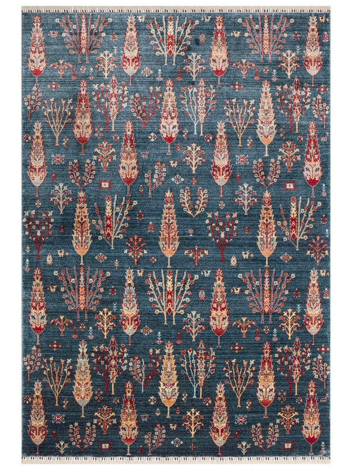 سجادة Oushak Carnaval الحديثة من TENCEL™ مصنوعة يدوياً، طبيعية 100% وسهلة التنظيف 08 NAVY TURQUOISE