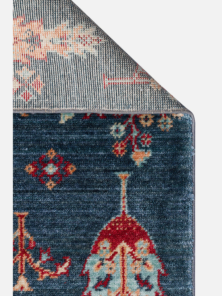 Oushak Carnaval %100 Naturel Kolay Temizlenir El Emeğiyle Üretilen TENCEL™ Modern Uşak Halısı 08 NAVY TURQUOISE - Carpetdocia