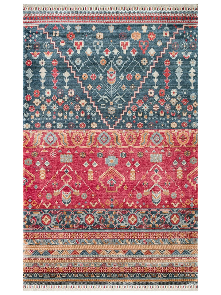Oushak Carnaval 100 % naturel, facile à nettoyer, fabriqué à la main avec TENCEL™, tapis moderne d'Uşak 17 NAVY MULTY