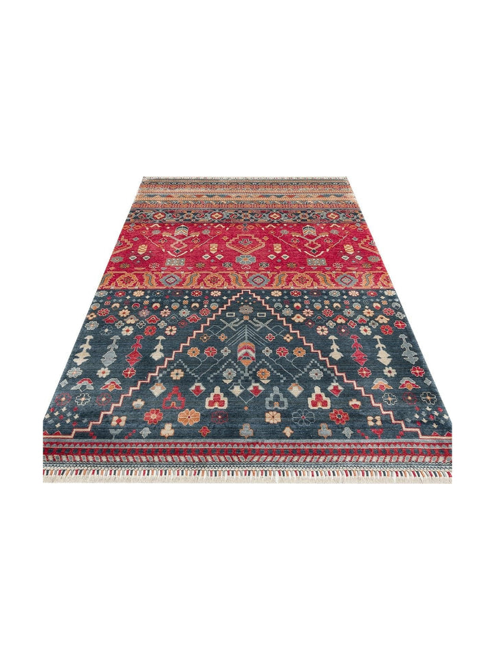 Oushak Carnaval 100 % naturel, facile à nettoyer, fabriqué à la main avec TENCEL™, tapis moderne d'Uşak 17 NAVY MULTY