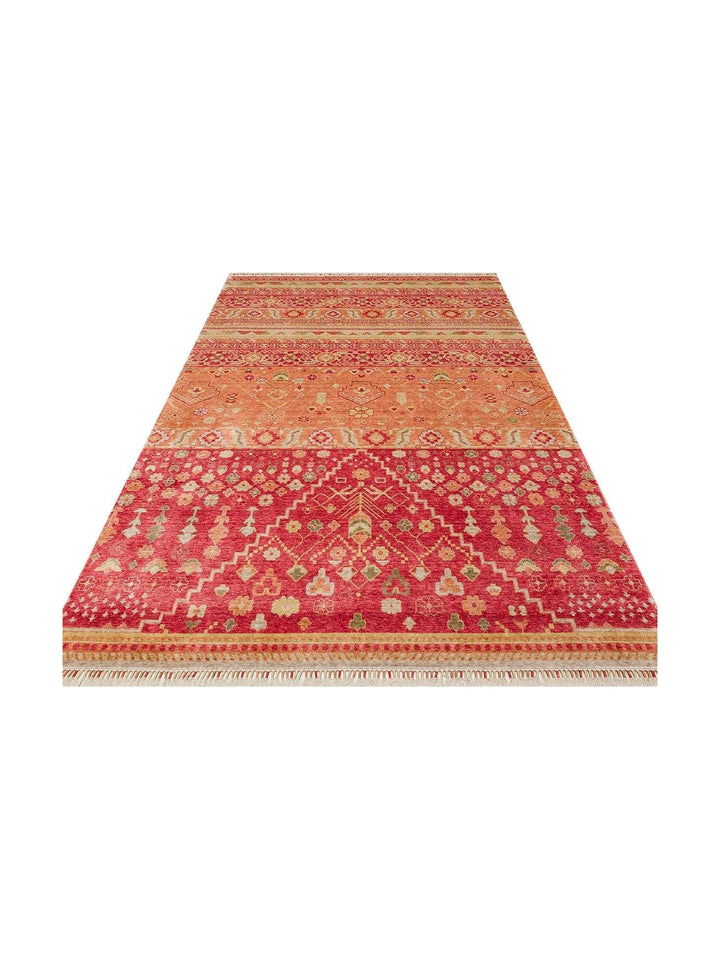 Oushak Carnaval 100 % naturel, facile à nettoyer, fabriqué à la main avec TENCEL™, tapis moderne d'Uşak 17 RED AUTUMN