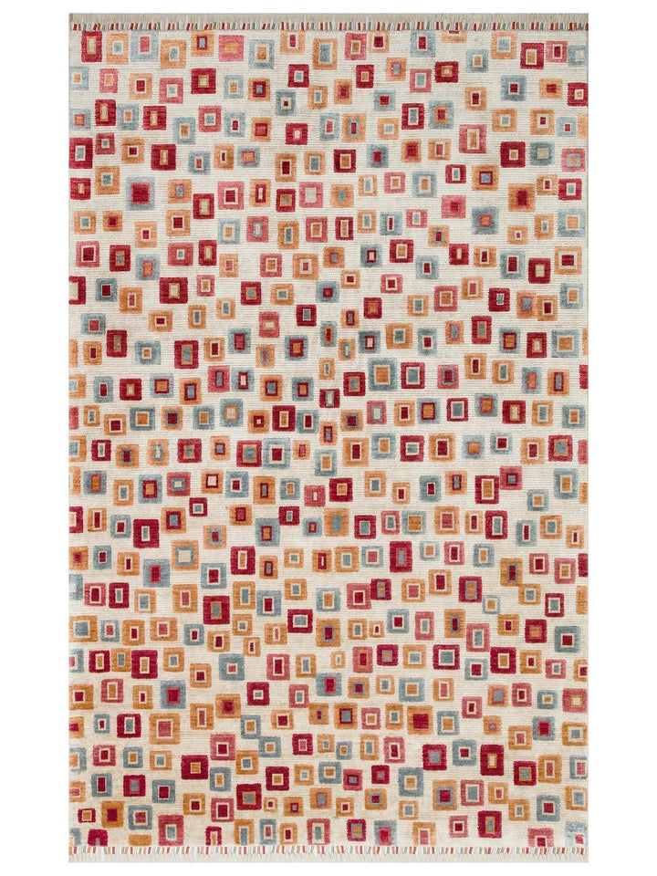 Oushak Carnaval 100 % naturel, facile à nettoyer, fabriqué à la main avec TENCEL™, tapis moderne d'Uşak 21 BEIGE MULTY