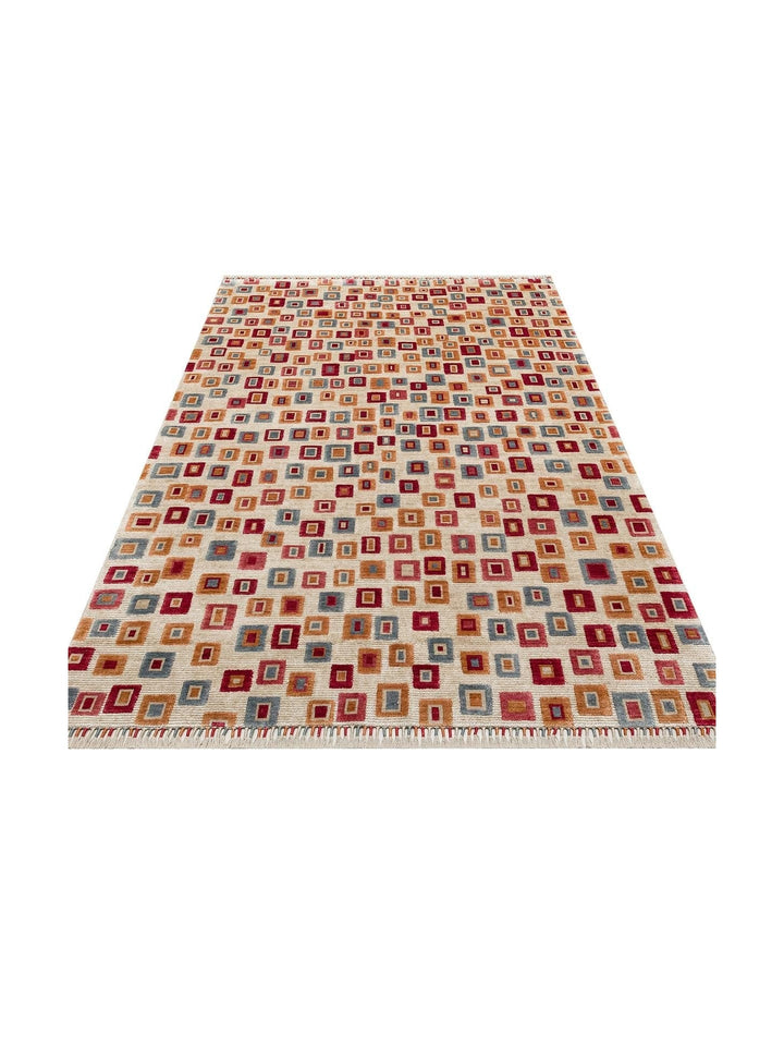 Oushak Carnaval 100 % naturel, facile à nettoyer, fabriqué à la main avec TENCEL™, tapis moderne d'Uşak 21 BEIGE MULTY