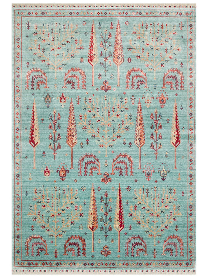 سجادة Oushak Carnaval الحديثة من TENCEL™ مصنوعة يدوياً، طبيعية 100% وسهلة التنظيف 22 TURQUOISE