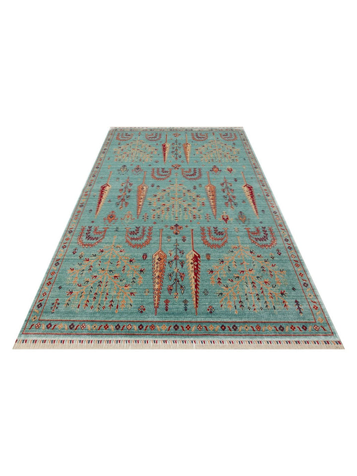 سجادة Oushak Carnaval الحديثة من TENCEL™ مصنوعة يدوياً، طبيعية 100% وسهلة التنظيف 22 TURQUOISE