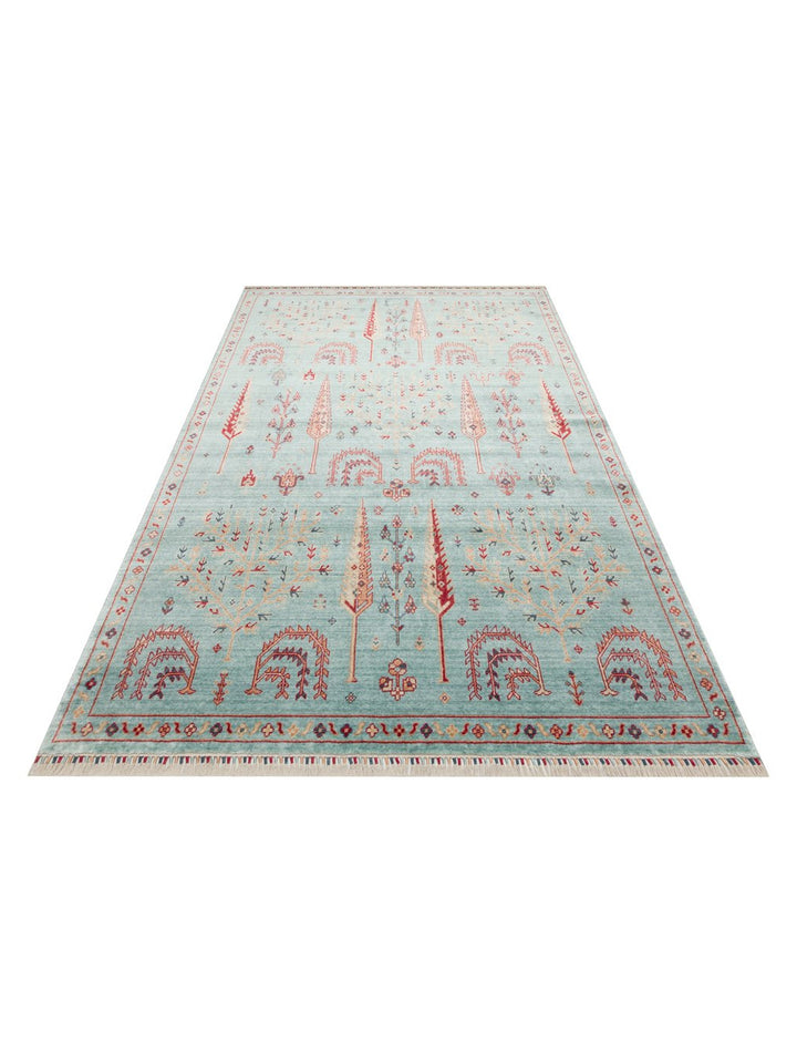 سجادة Oushak Carnaval الحديثة من TENCEL™ مصنوعة يدوياً، طبيعية 100% وسهلة التنظيف 22 TURQUOISE