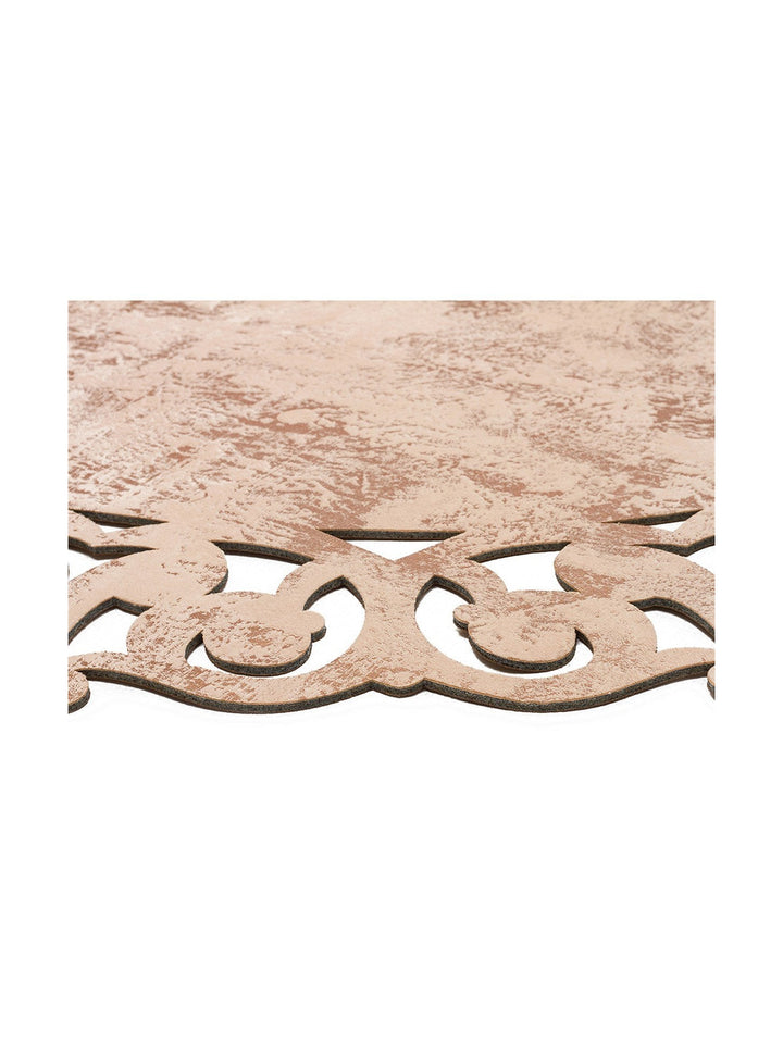 Gravür Klasik Ve Modern İşleme ve Oymaya Sahip Parlak Bordürlü Suni Deri Halı 05 BEIGE COPPER Q - Carpetdocia