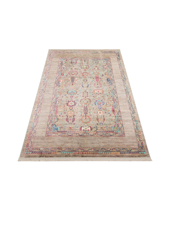 Historic Serisi Kaymaz Antik Desenli Salon Oturma Odası Koridor Mutfak Yıkanabilir Halı 07 OLIVE - Carpetdocia