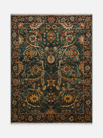 El dokuma Afgan halı koyu yeşil şah abbas i̇ri palmet 271x356 cm kuşbakışı tam görünüm