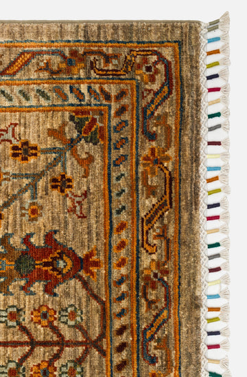 El dokuma Afgan halı fildişi şah abbas palmet ve rozet 201x298 cm kenar ve saçak detayı