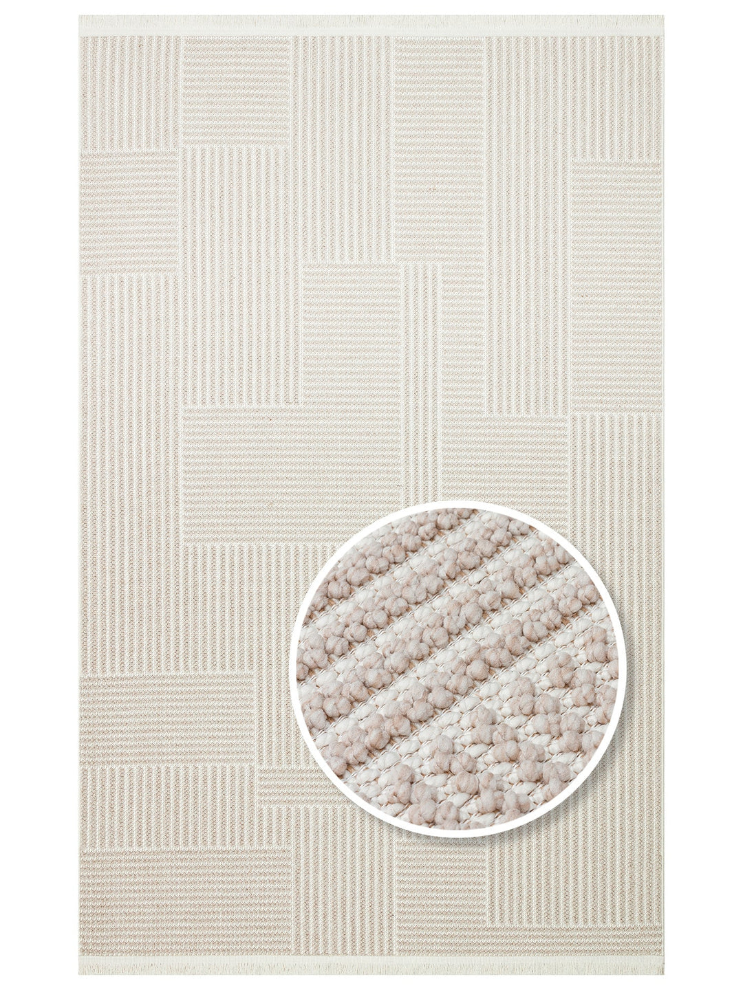 Mali Yumuşak Tuşeli Örgü Dokuma Oturma Odası Koridor Antre Yatak Odası Modern Halı 12 BEIGE WHITE - Carpetdocia
