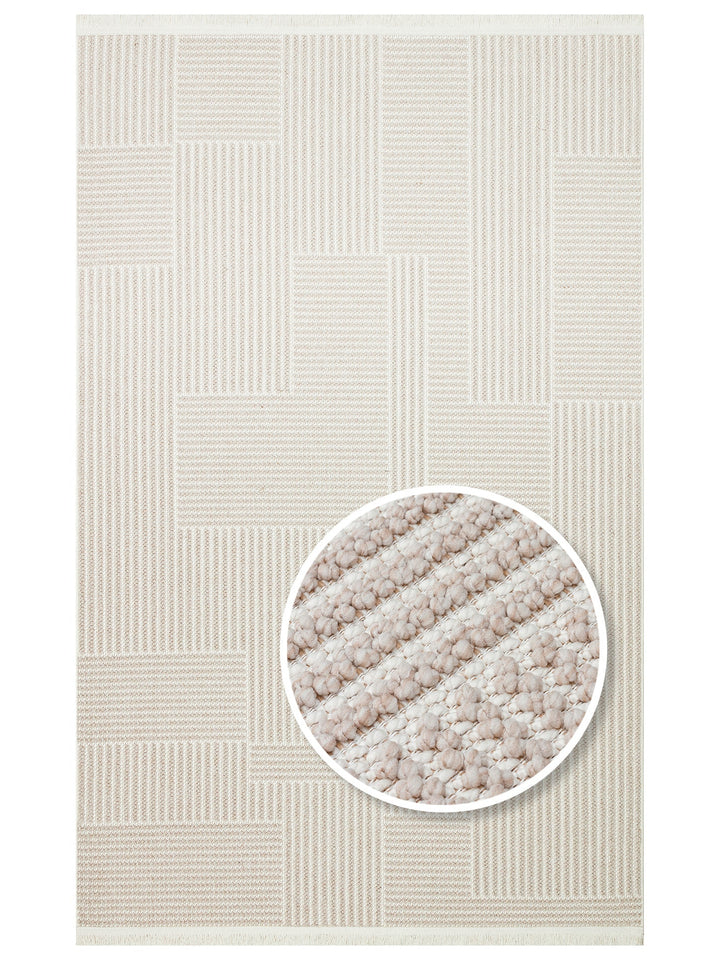 Mali Yumuşak Tuşeli Örgü Dokuma Oturma Odası Koridor Antre Yatak Odası Modern Halı 12 BEIGE WHITE - Carpetdocia