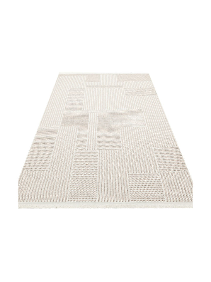 Mali Yumuşak Tuşeli Örgü Dokuma Oturma Odası Koridor Antre Yatak Odası Modern Halı 12 BEIGE WHITE - Carpetdocia