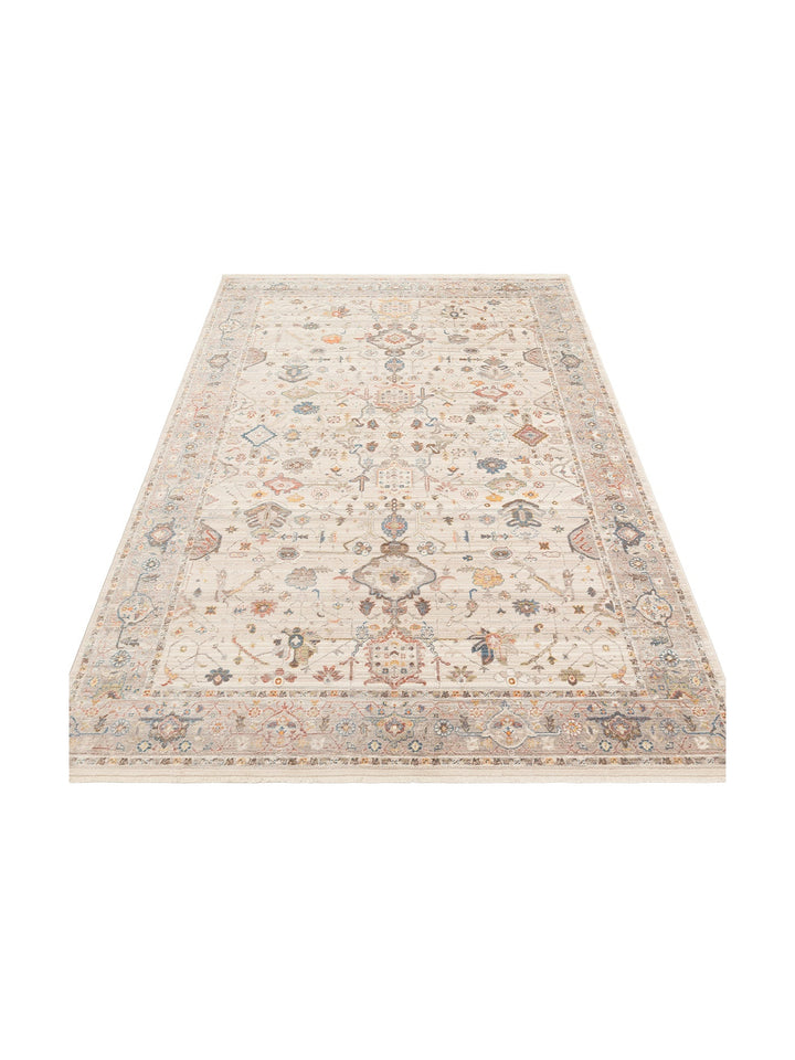Nil Serisi Etnik ve Modern Desenli Renkli Saçaklı Oturma Odası Mutfak Halı 01 CREAM GREY - Carpetdocia