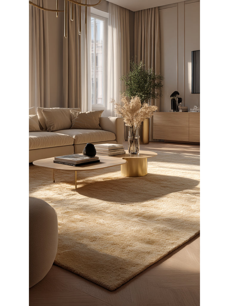 Peluche Fluff Dust-Free Soft Modern Living Room Hallway Fluffy Shaggy Carpet 1006 BEIGE