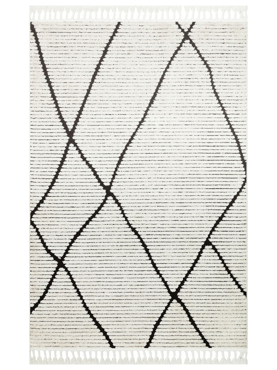 Tabasco Serisi Etnik Desenli Oturma Odası Salon Koridor Modern İskindinav Halı 07 WHITE BLACK - Carpetdocia