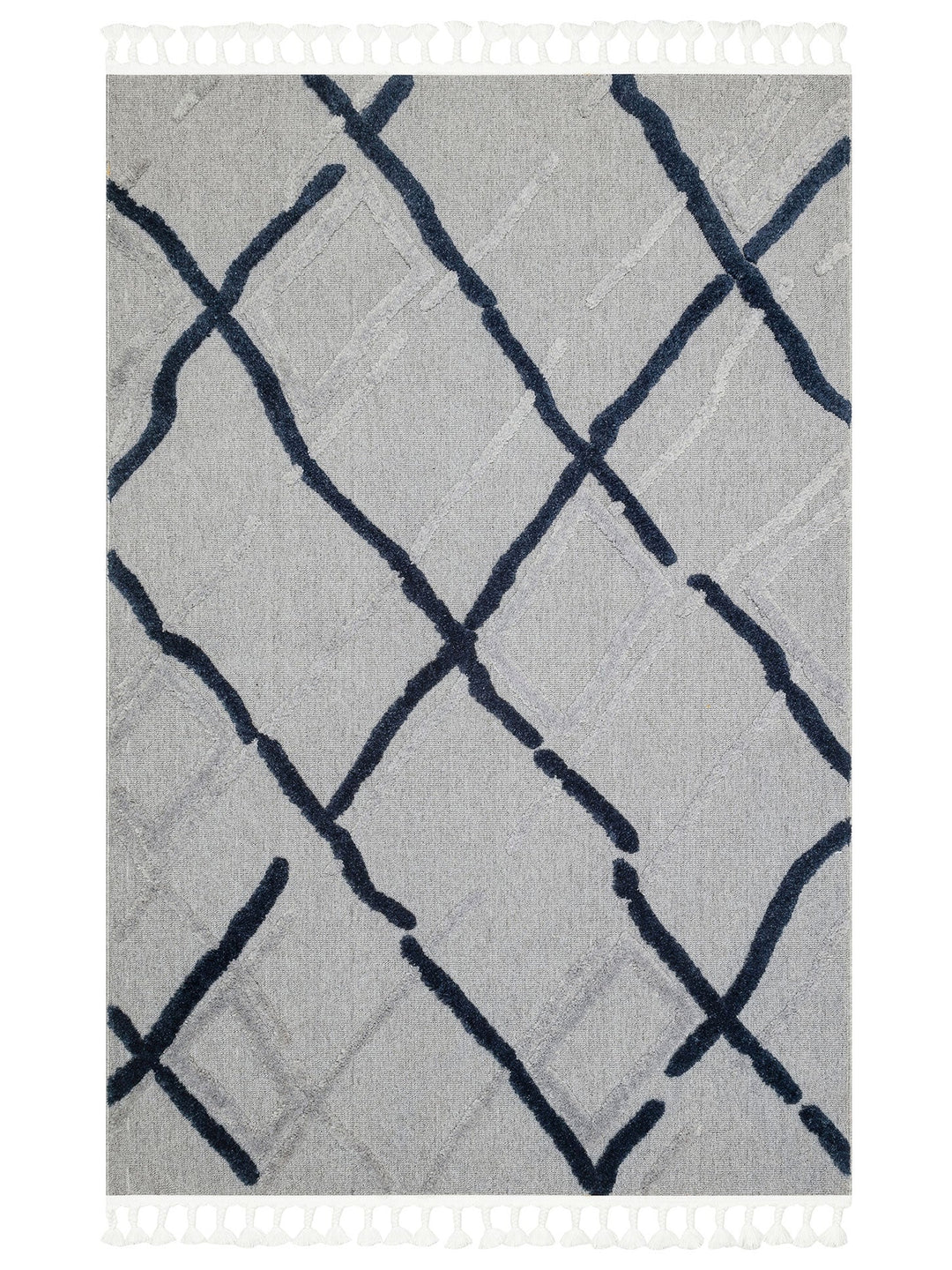 Tabasco Serisi Etnik Desenli Oturma Odası Salon Koridor Modern İskindinav Halı TAB 03 GREY NAVY - Carpetdocia