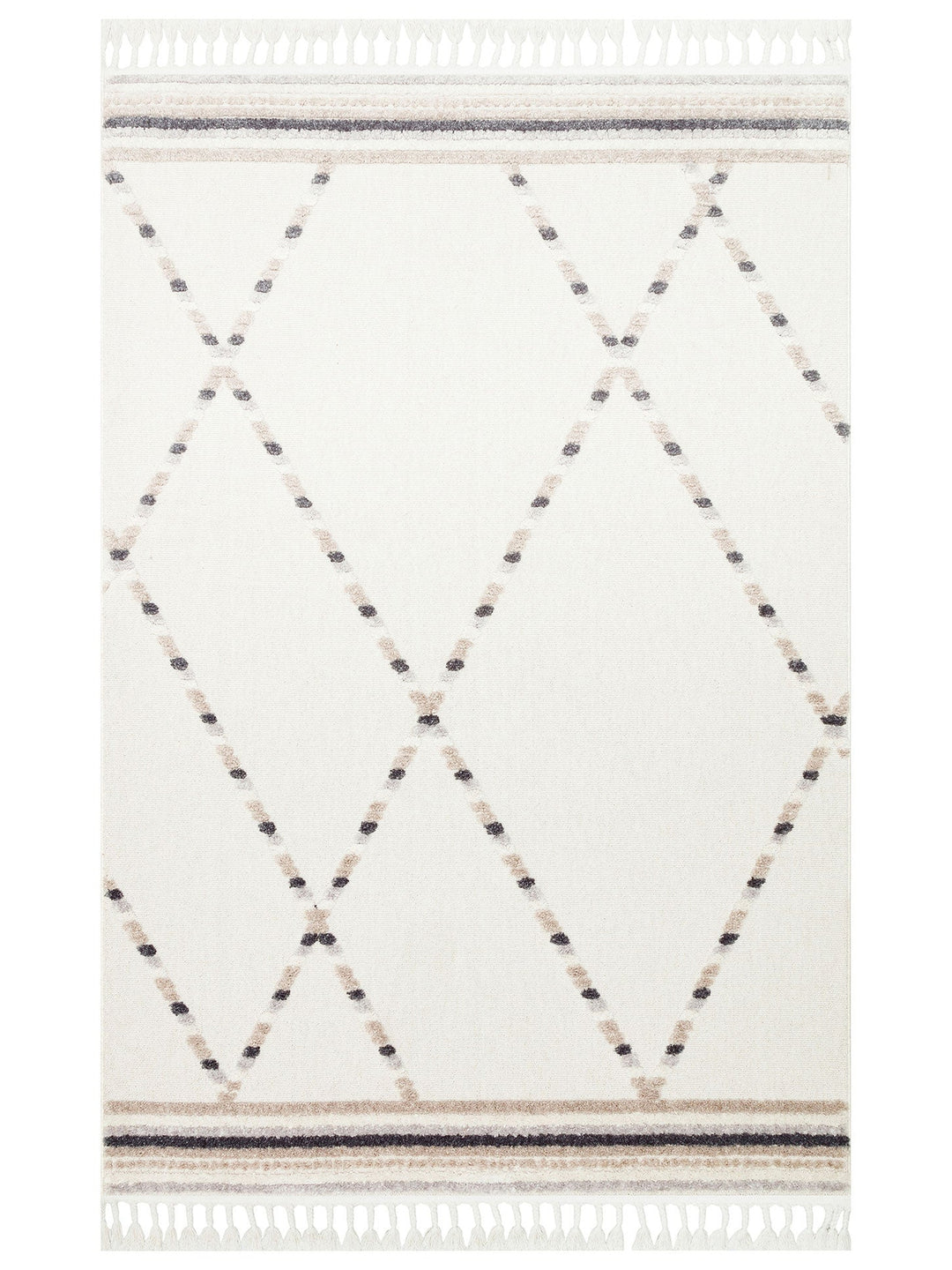 Tabasco Serisi Etnik Desenli Oturma Odası Salon Koridor Modern İskindinav Halı TAB 04 WHITE BEIGE - Carpetdocia