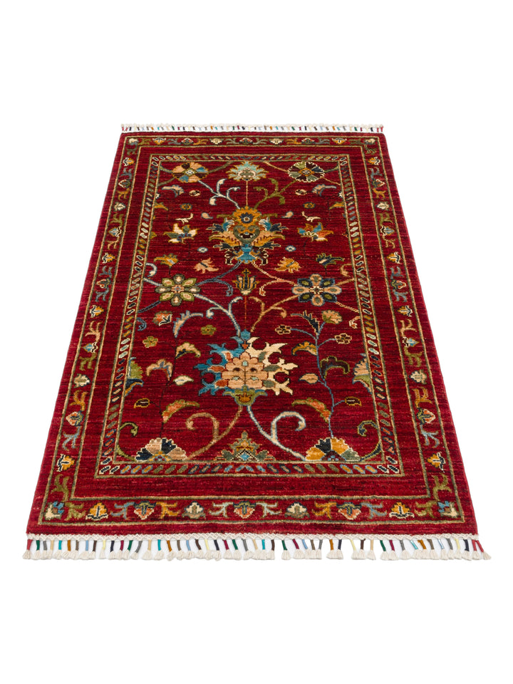 El dokuma Afgan halı kırmızı bitkisel desen 88x128 cm