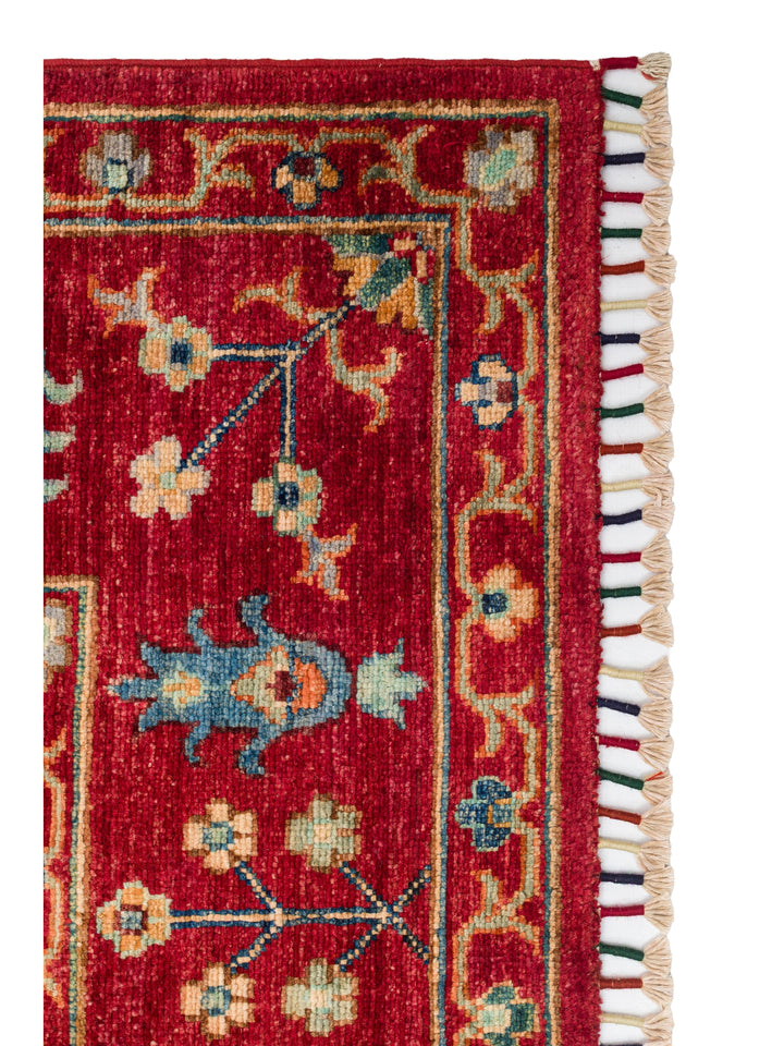 El dokuma Afgan halı kırmızı bitkisel desen 179 x 243 cm detay