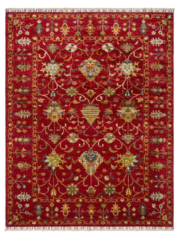 El dokuma Afgan kırmızı halı 156x198 cm kuşbakışı