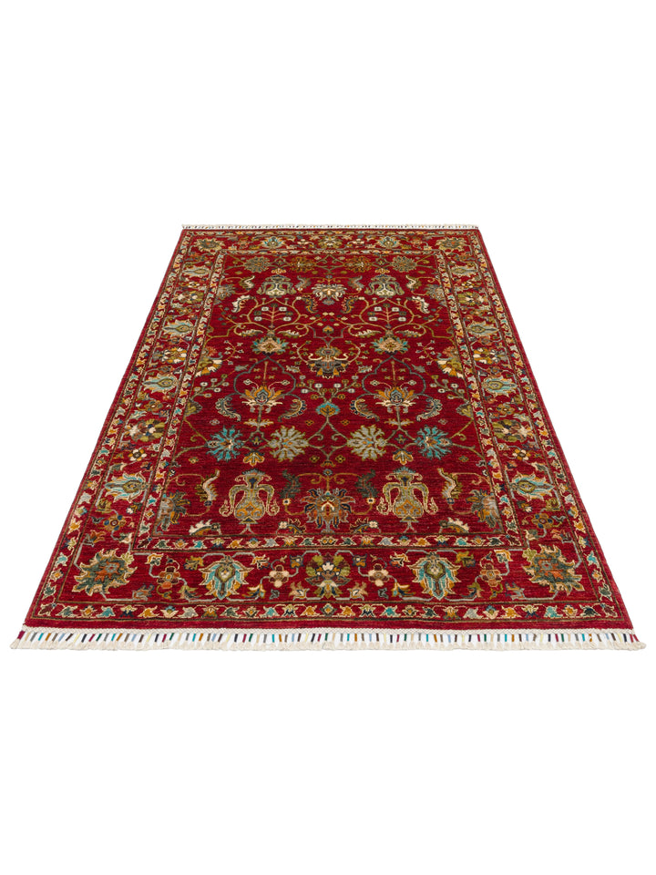 El dokuma Afgan halı kırmızı bitkisel desen 155x206 cm