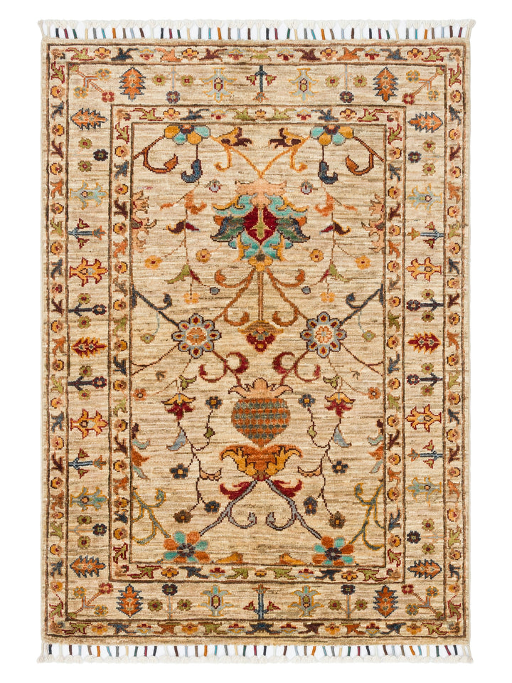 El dokuma Afgan halı krem bitkisel desen 85x120 cm