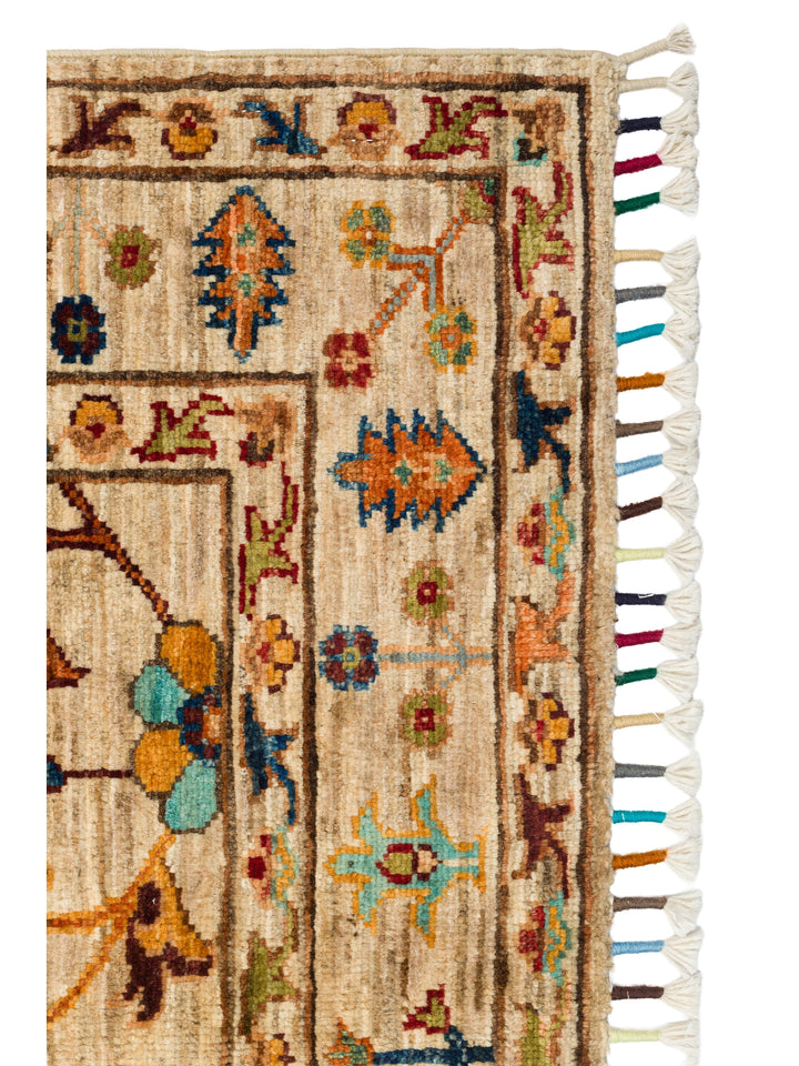 El dokuma Afgan halı krem bitkisel desen 85x120 cm