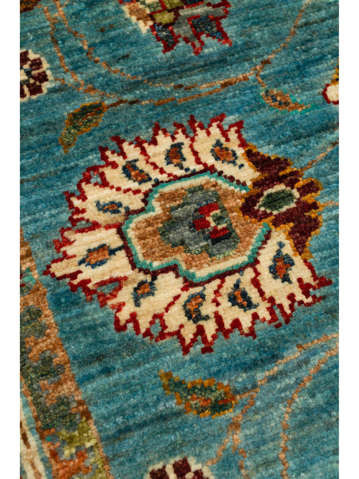 El dokuma Afgan halı petrol mavisi bitkisel desen 85x275 cm
