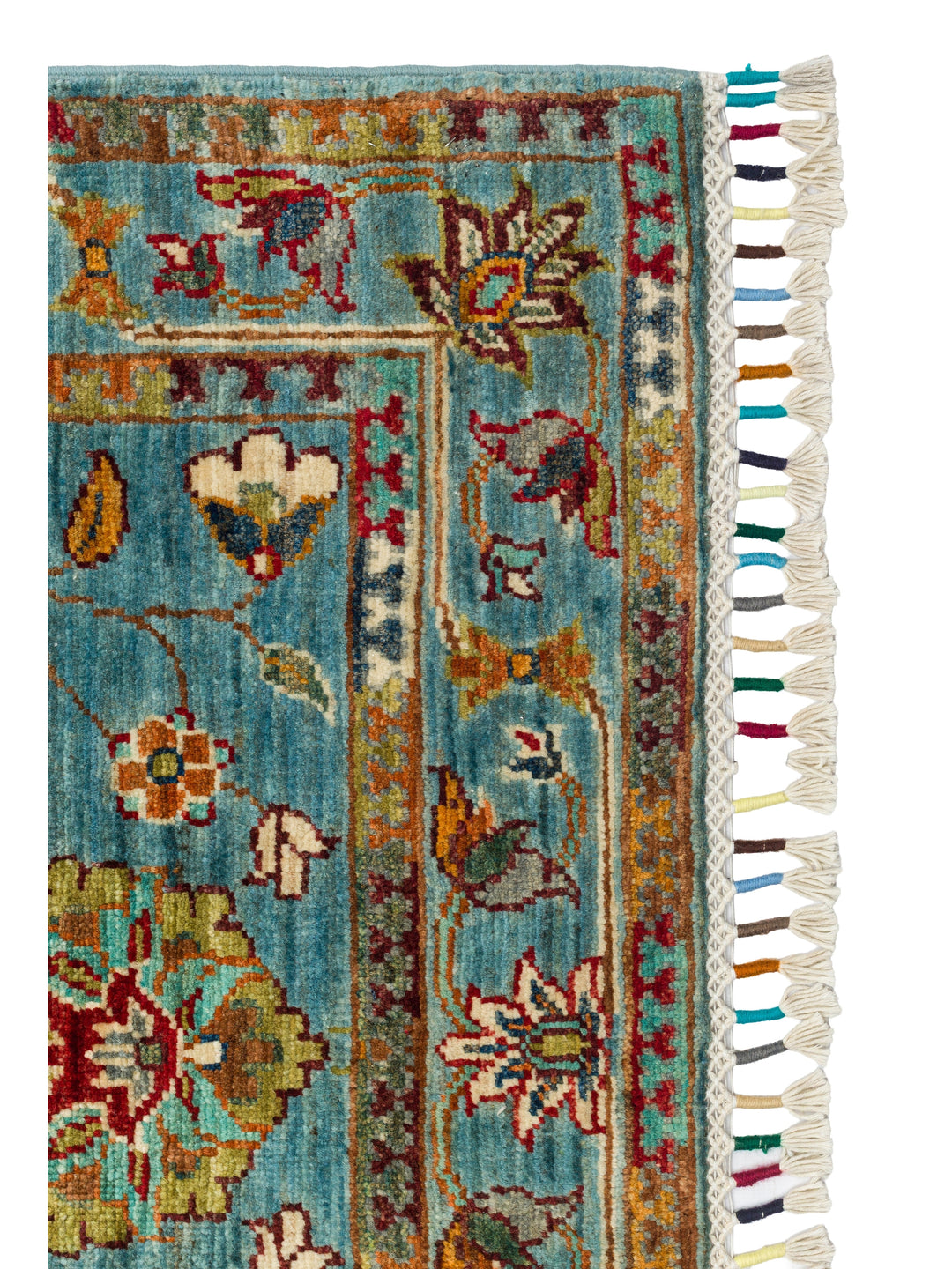 El dokuma Afgan halı petrol mavisi bitkisel desen 85x275 cm