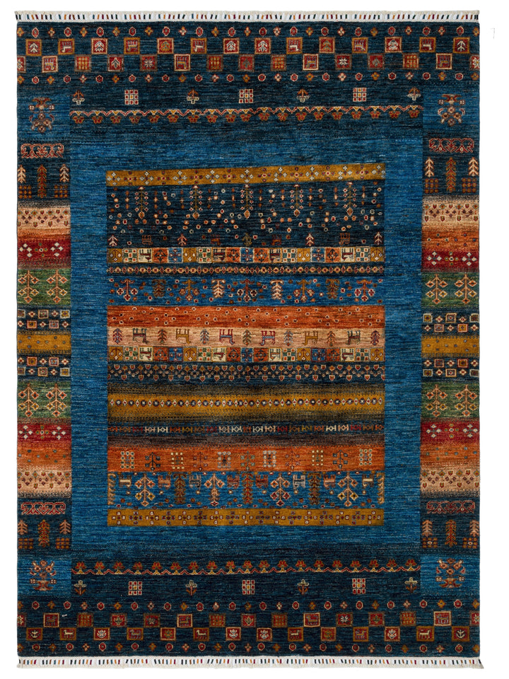 El dokuma Afgan halı lacivert bitkisel desen 177x242 cm