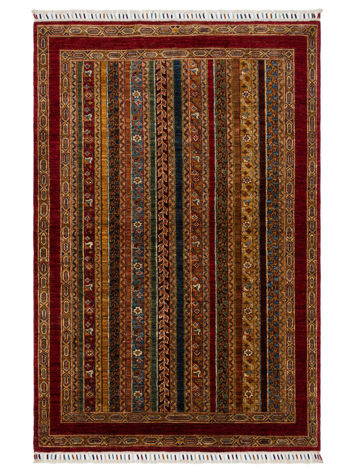 El dokuma Afgan halı kırmızı bitkisel desen 123x186 cm
