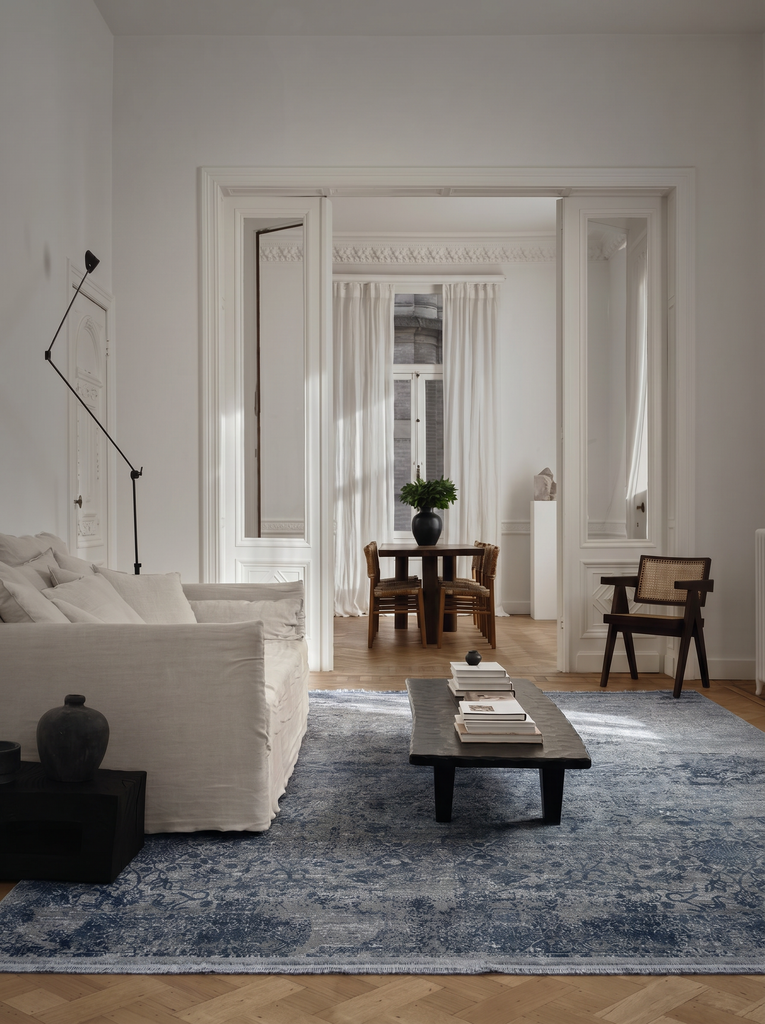 Tapis moderne tissé serré de haute qualité, teint élégant, spécial et brillant pour salon, séjour, couloir 01 MARIN