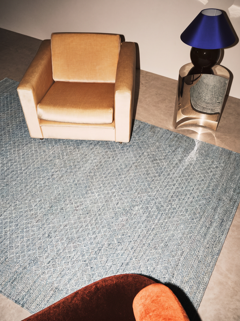 Herringbone Série Tapis tissé main moderne ethnique pour salon, séjour, chambre BLUE