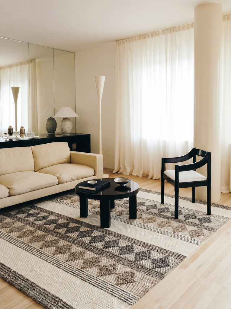 Tappeto intrecciato a mano Woolstar al 100% Lana Naturale con Motivo Kazak per Salotto, Soggiorno, Corridoio, Ingresso JD 01 GREY