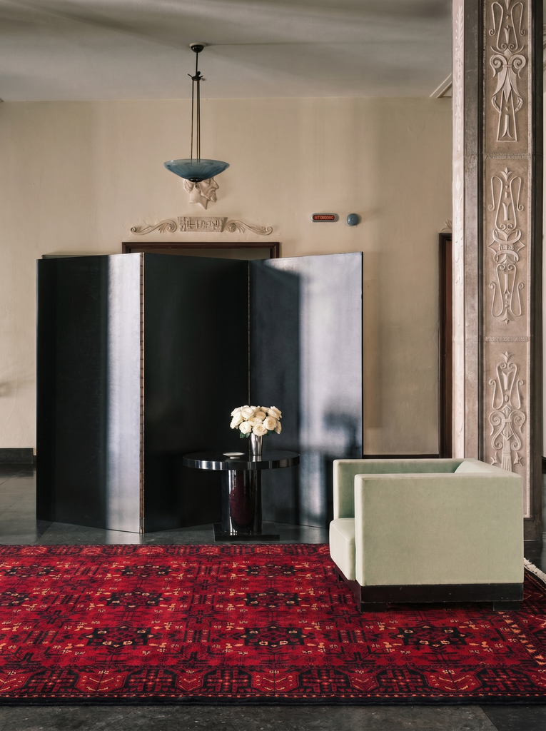 Tapis Uşak TENCEL™ à motif afghan Kabil, fabriqué à la main sur des métiers spéciaux 952 ROUGE