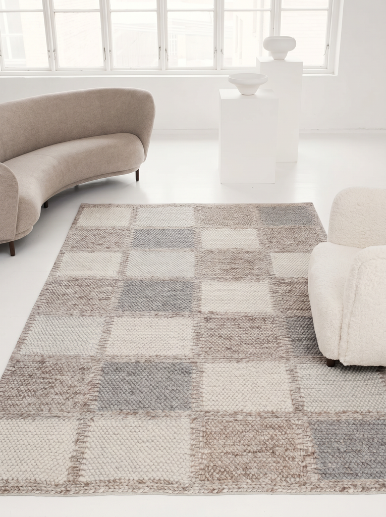 Tappeto intrecciato a mano Woolstar al 100% Lana Naturale con Motivo Kazak per Salotto, Soggiorno, Corridoio, Ingresso MARJORY NAT