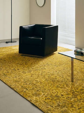 Indian Handmade Carpet Single Piece Wool and Silk Jaipur Lacuna Modern Overdyed Living Room Golden Yellow