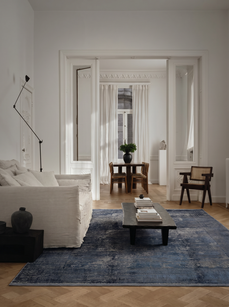 Tapis moderne tissé serré de haute qualité, teint élégant, spécial et brillant pour salon, séjour, couloir 02 MARINE