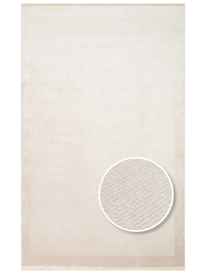 Montenegro Viskon Karışımlı Sade Desenli Sık Dokuma Oturma Odası Salon Koridor Modern Halı 02 BEIGE - Carpetdocia