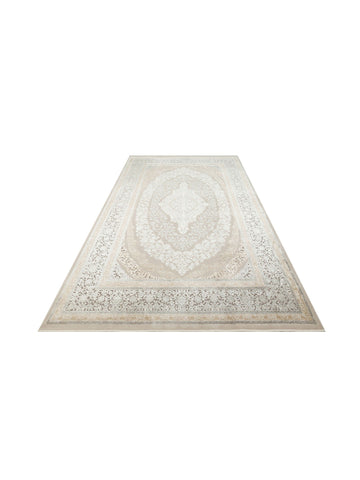 Mumbai Serisi Klasik Desenli Yüksek Kalite Sık Dokuma Parlak Salon Halısı 08 CREAM GREY - Carpetdocia