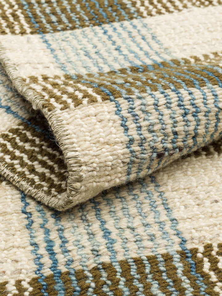 Oasis %100 Yün El Emeği ile Üretilen Kilim OLIVE CHECK kıvrım detayı