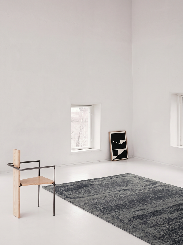 Palette Serie 100% Naturwolle, Viskose, Baumwolle Handgewebter Skandinavischer Teppich für Wohnzimmer, Salon SCHWARZ