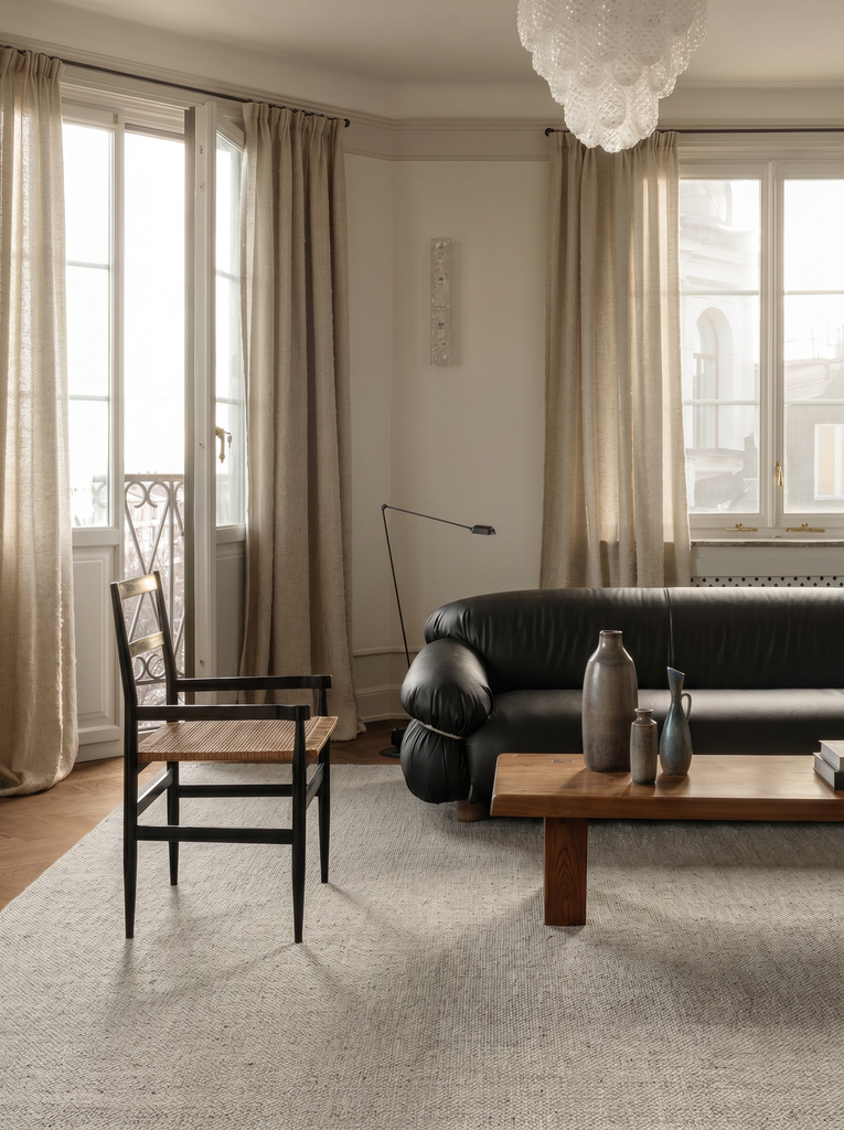 Tappeto da salotto, soggiorno e camera da letto scandinavo della serie Puralana, tessuto a mano in lana naturale al 100% e cotone GRY