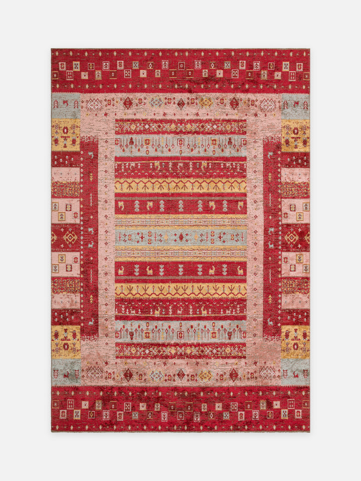 Ruggadocia Kaşkuli Lori Tribal Desenli Halı Pudra kuşbakışı