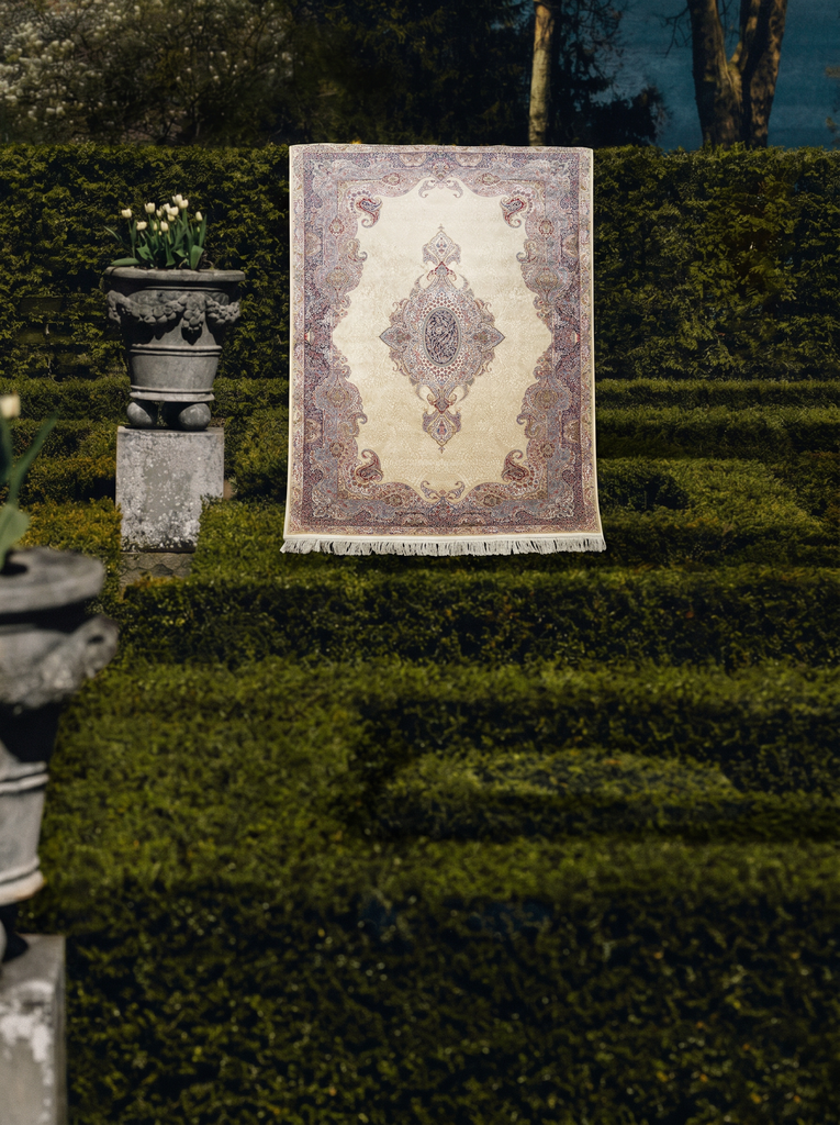 Tapis de salon spécial scintillant à tissage serré de haute qualité à motif classique série Topkapı 02 CRÈME