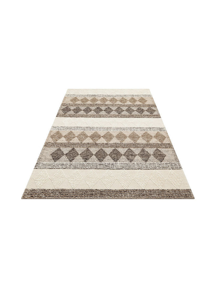 Woolstar %100 Naturel Kazak Desenli Salon Oturma Odası Koridor Antre El Dokuma Örgü Halı JD 01 GREY - Carpetdocia